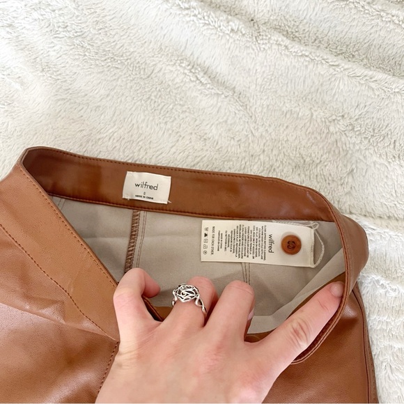 Aritzia Wilfred Adele Cognac Brown Vegan Leather Flare Pants - Picture 5 of 9